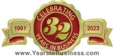 Years in Business ribbon showing celebrating 32 years 