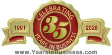 Years in Business ribbon showing celebrating 35 years